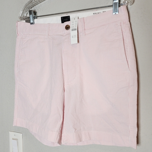 NWT J. Crew Pink White Stripe 7" stretch Seersucker Shorts Men's Size 30 - Picture 12 of 16